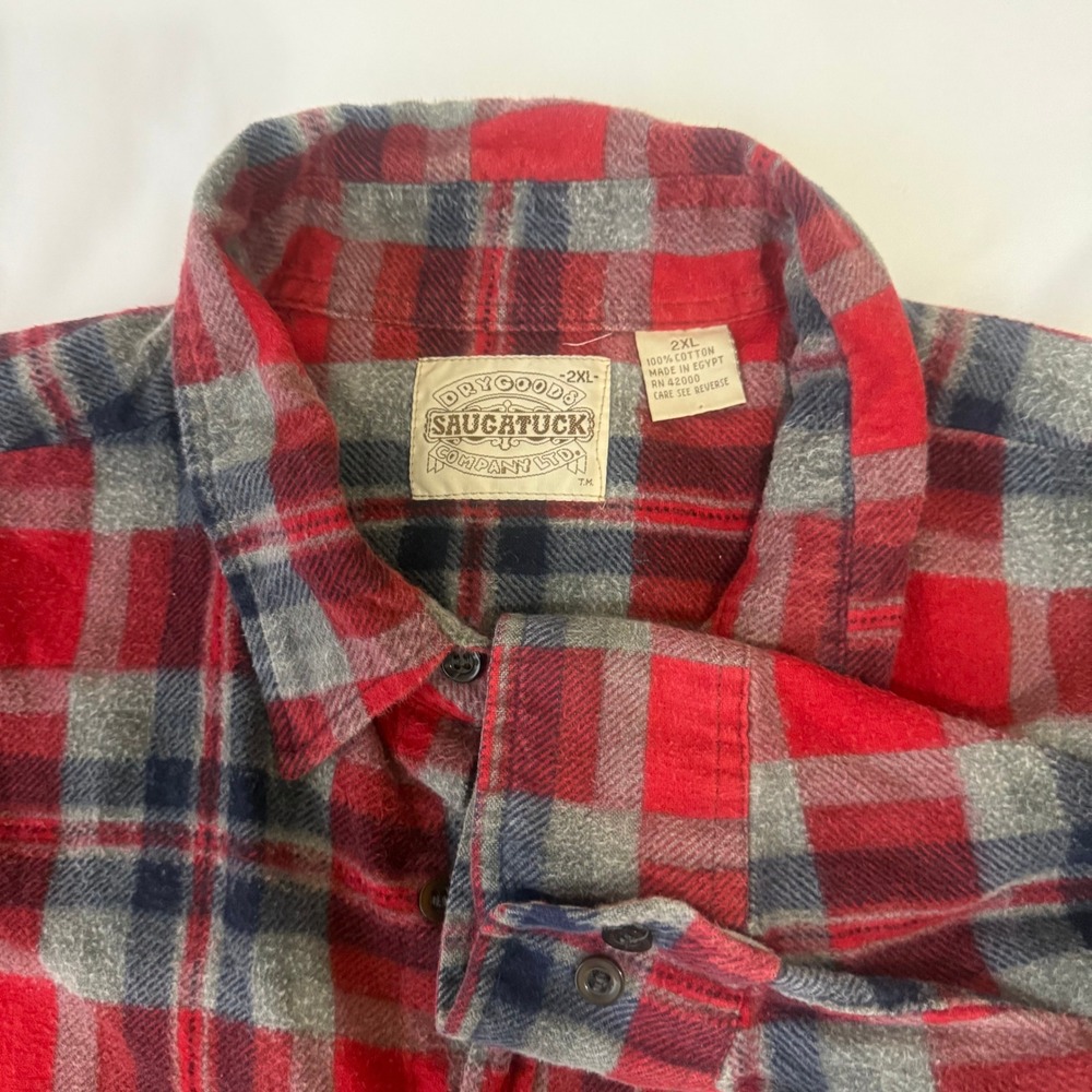 Saugatuck Company Ltd Mens 2XL‎ Plaid Flannel Long Sleeve Button Down Red Grey